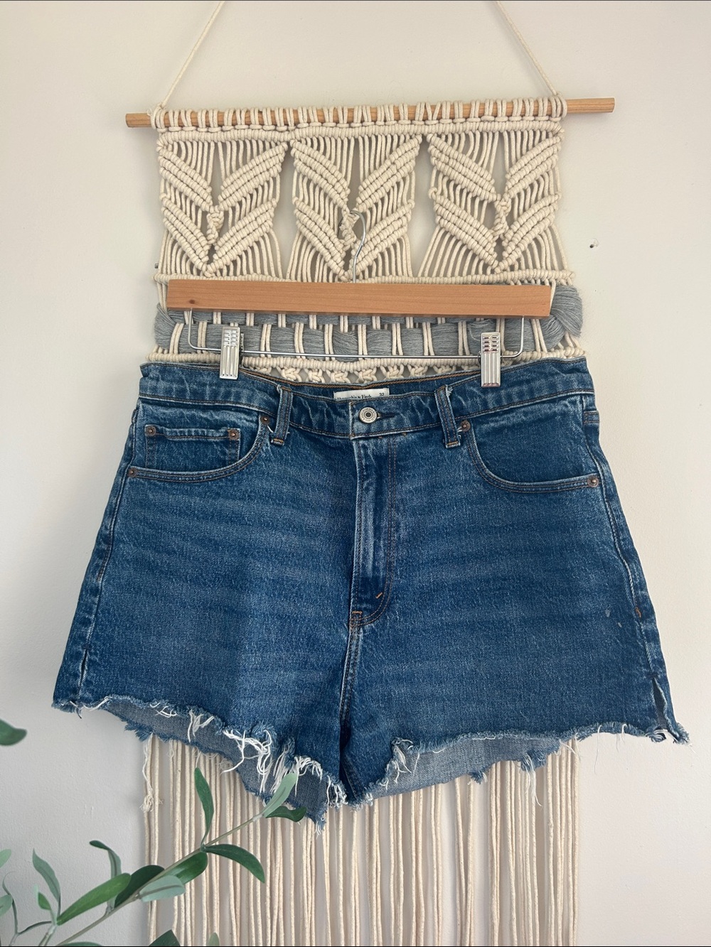 Dark Blue Denim Frayed Hem Women's Shorts